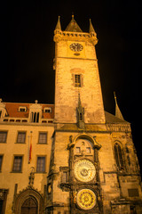 Fototapeta na wymiar The Prague Astronomical Clock. medieval clock tower mounted on the southern wall of Old Town Hall Tower at the Old Town Square in Prague. 