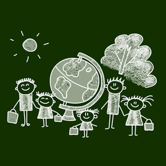 illustration of kids with teacher.