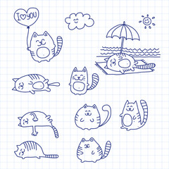 Funny doodle cats sketch.