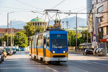 Naklejka na ściany i meble Old tram in Sofia, Bulgaria