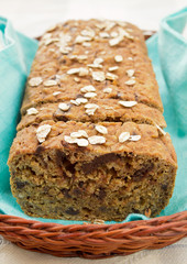 Healthy oatmeal cake with walnuts and chocolate