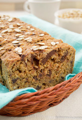 Healthy oatmeal cake with walnuts and chocolate