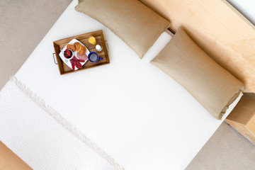 High Angle View of Breakfast Tray on Bed