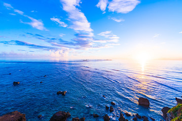 Sunrise, sea, landscape. Okinawa, Japan, Asia.
