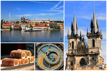 Collage of Prague, the capital city of Czech Republic in Europe