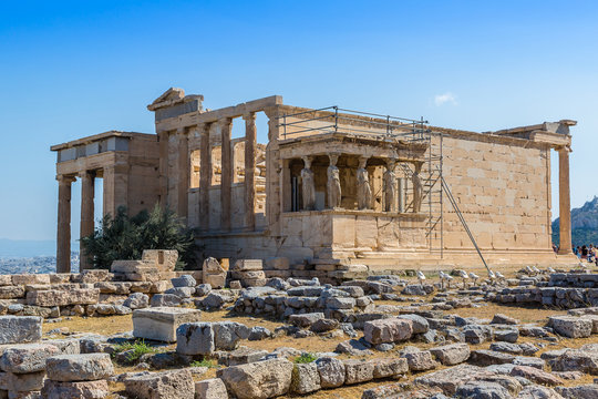 Erechtheum temple ruins on the Acropolis  in Athens