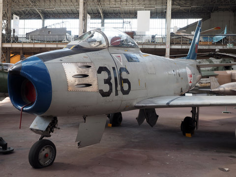 F-86 F SABRE military aircraft on display at Brussels Belgium