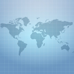 Fototapeta na wymiar Wold map on soft blue net background