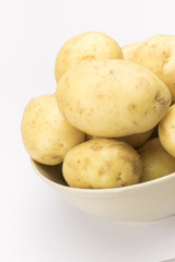 Potato chips on white background..