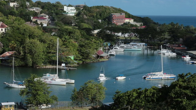 Tourist boats nearly crash in harbor St Lucia Caribbean HD 1516