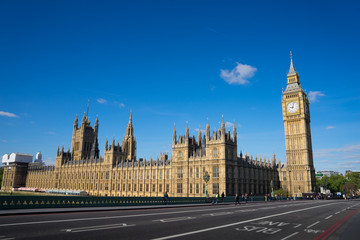 Fototapeta na wymiar The Palace of Westminster Big Ben at sunny day, London, England,