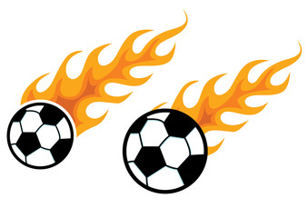 Soccer balls with fire trail, vector illustration