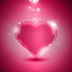 Pink heart with sparkling light particles, vector illustration