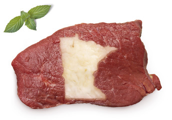 Roast beef meat and fat shaped as Minnesota.(series)