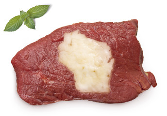 Roast beef meat and fat shaped as Wisconsin.(series)