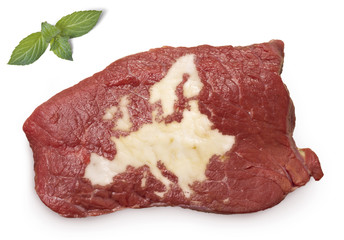 Roast beef meat and fat shaped as Europe.(series)