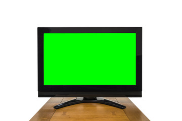 Modern Television Isolated on White with Chroma Key Green Screen