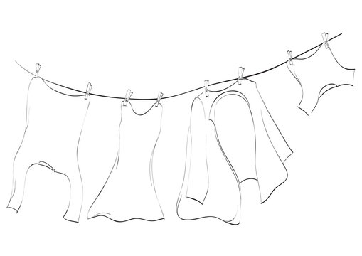 Washing lines in line art, vector illustration