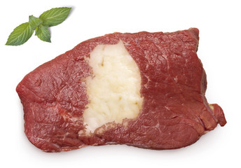 Roast beef meat and fat shaped as South Korea.(series)