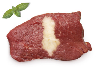 Roast beef meat and fat shaped as Albania.(series)
