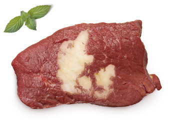 Roast beef meat and fat shaped as Denmark.(series)