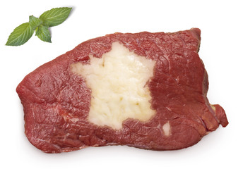 Roast beef meat and fat shaped as France.(series)