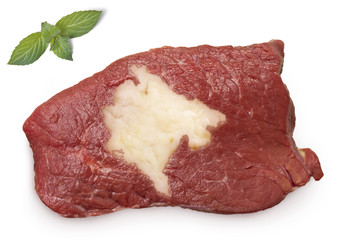Roast beef meat and fat shaped as Montenegro.(series)