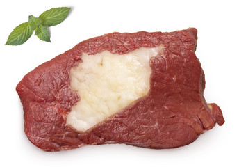 Roast beef meat and fat shaped as Syria.(series)