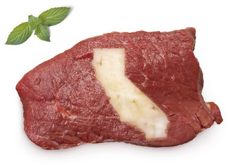 Roast beef meat and fat shaped as California.(series)