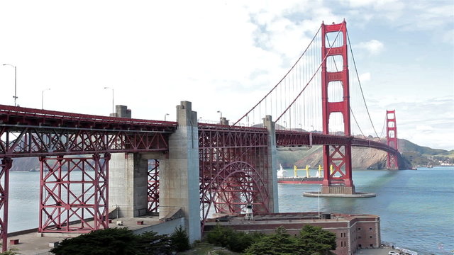 Golden Gate Bridge San Francisco cargo ship HD 0965