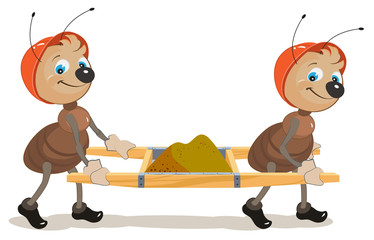 Fototapeta premium Ant builder. Two ants are stretchers with sand