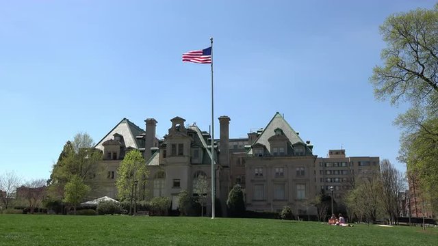 Washington DC National Cathedral garden flag building 4K 028