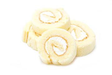 Vanilla roll cake isolated on white.
