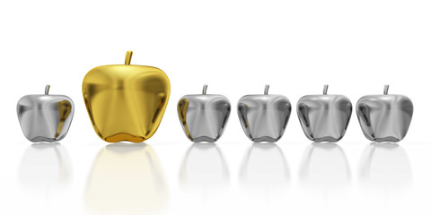 One Golden Apple in Row of Silver Apples