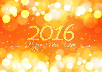 Happy New Year 2016 on Bokeh Light Orange Background