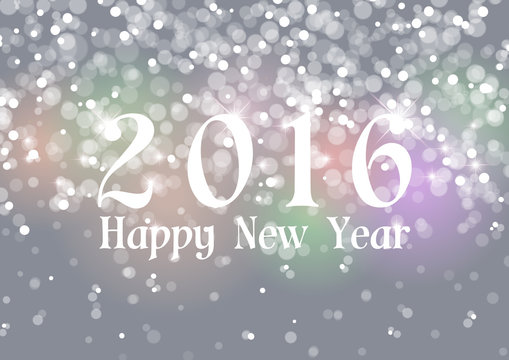 Happy New Year 2016 on Bokeh Light Gray Background