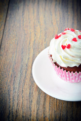 Cake with Cream, Cupcake on Woody Background