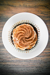 Cake with Cream, Cupcake on Woody Background