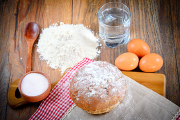 Bread, Flour, Egg and Water. Baking