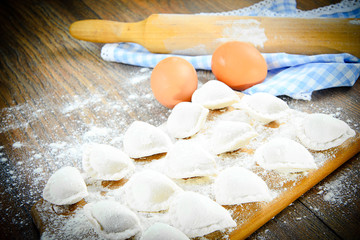 Raw Homemade dumplings, Russian Pelmeni