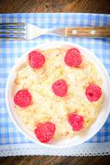 Oatmeal with Raspberries.  Classic English Breakfast