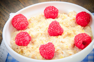 Oatmeal with Raspberries.  Classic English Breakfast