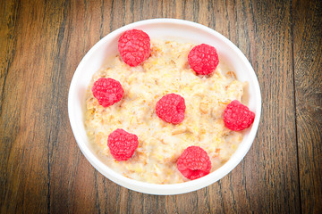 Oatmeal with Raspberries.  Classic English Breakfast