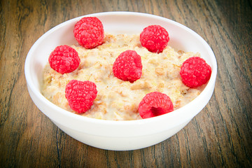 Oatmeal with Raspberries.  Classic English Breakfast