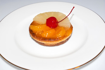Cherry Cake on White Plate Background.