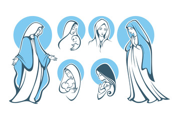vector illustrations of praying virgin Mary..