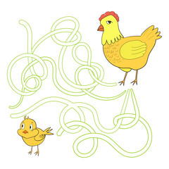 Labyrinth maze find a way chicken hen