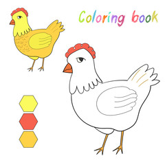 Coloring book chicken kids layout for game 