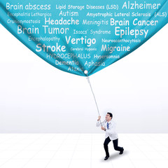Doctor pulling a banner of brain diseases