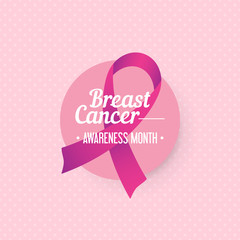 Breast cancer awareness month banner with pink ribbon symbol. Ve